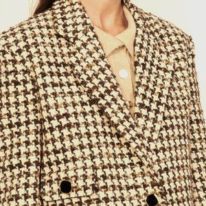 Sandro Esther Brown Houndstooth Oversized Tweed Jacket